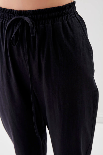 VISCOSE LINEN COMFORTABLE TROUSERS WITH ELASTANE WAIST
