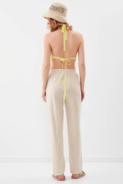VISCOSE LINEN COMFORTABLE TROUSERS WITH ELASTANE WAIST