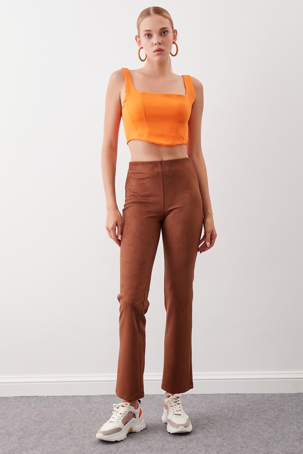 SUEDE TROUSERS WITH ELASTANE WAIST & ZIPPERS