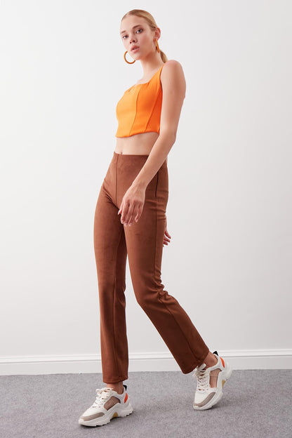 SUEDE TROUSERS WITH ELASTANE WAIST & ZIPPERS