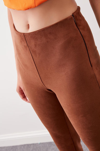SUEDE TROUSERS WITH ELASTANE WAIST & ZIPPERS
