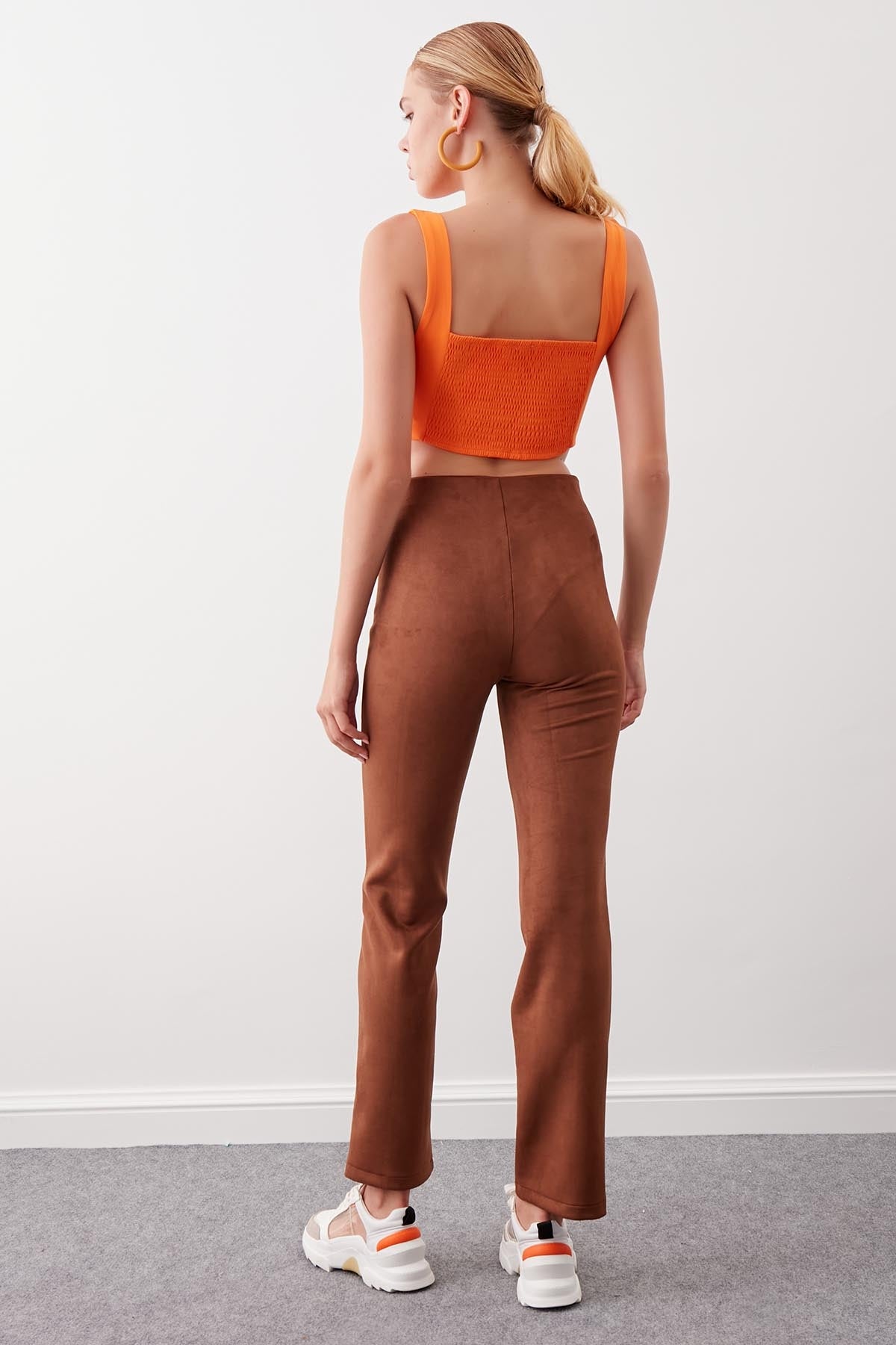 SUEDE TROUSERS WITH ELASTANE WAIST & ZIPPERS