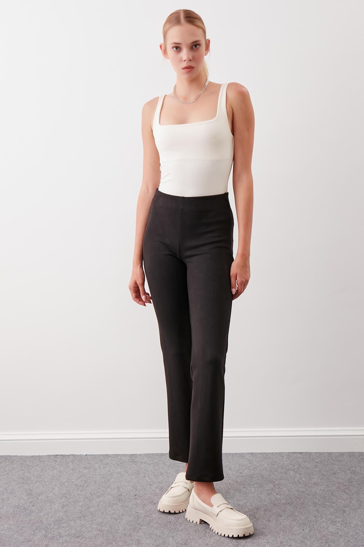 SUEDE TROUSERS WITH ELASTANE WAIST & ZIPPERS