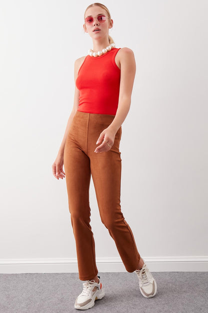 SUEDE TROUSERS WITH ELASTANE WAIST & ZIPPERS