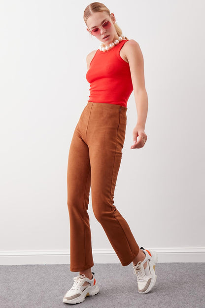 SUEDE TROUSERS WITH ELASTANE WAIST & ZIPPERS