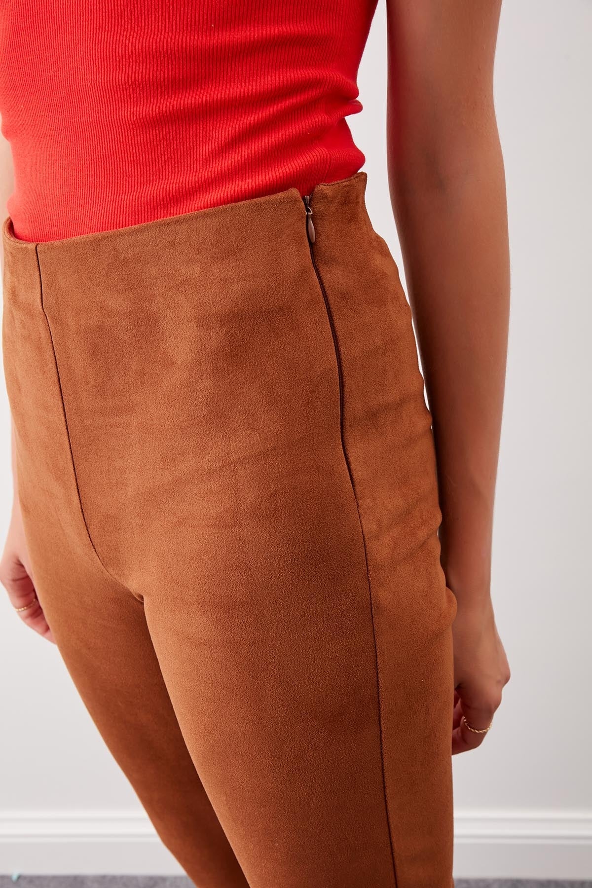 SUEDE TROUSERS WITH ELASTANE WAIST & ZIPPERS