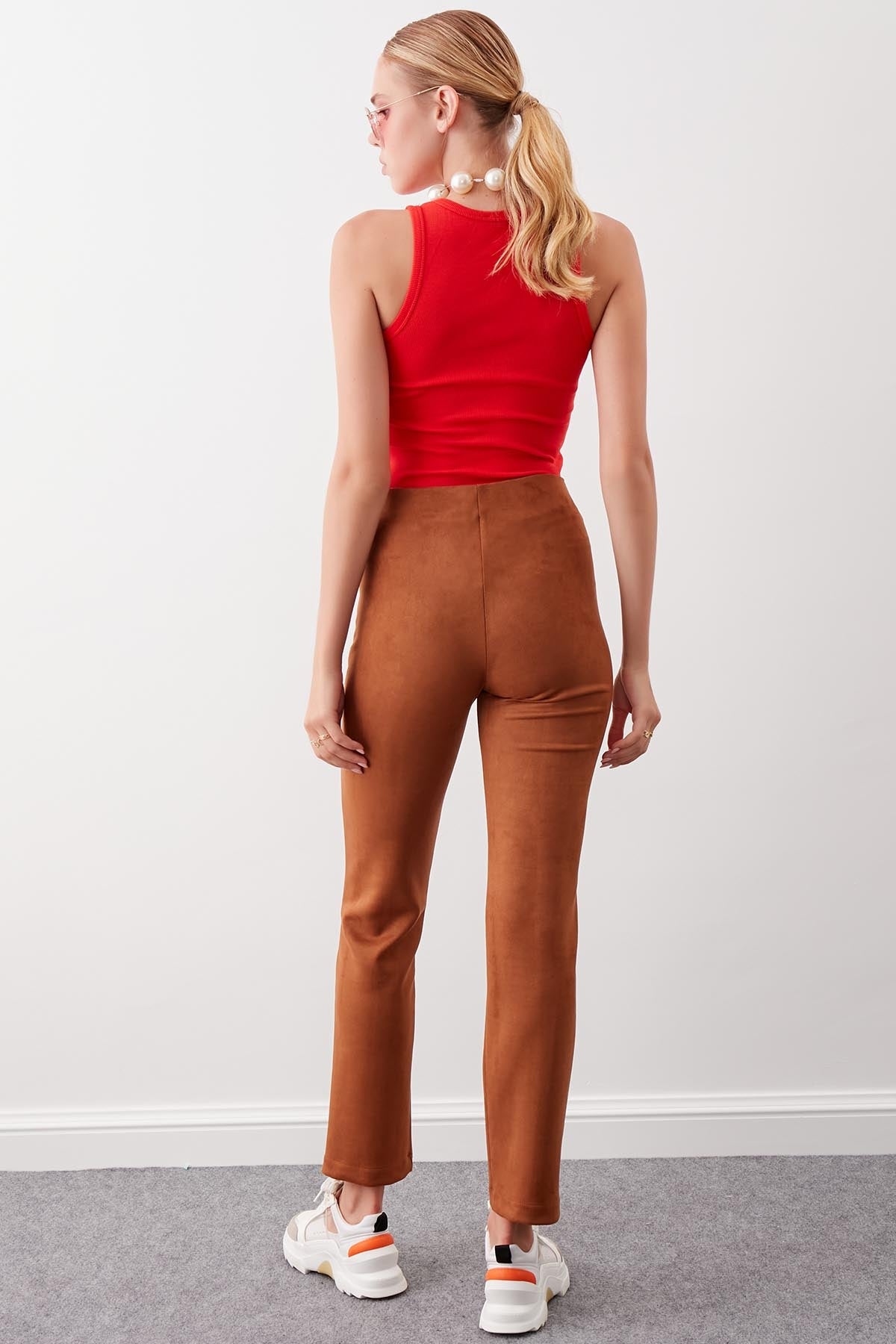 SUEDE TROUSERS WITH ELASTANE WAIST & ZIPPERS