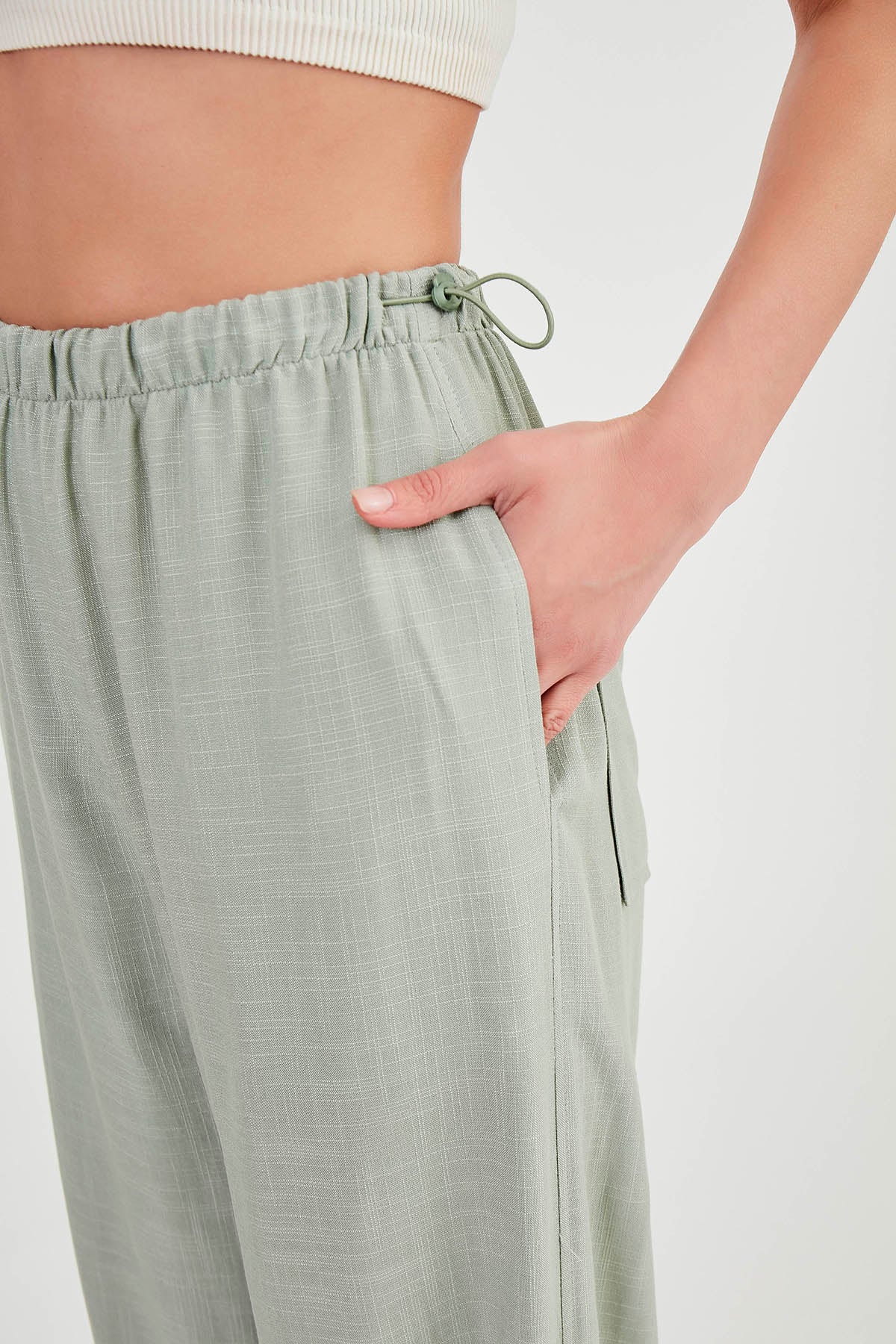 VISCOSE LINEN TROUSERS WITH ELASTANE WAIST AND CUFFS