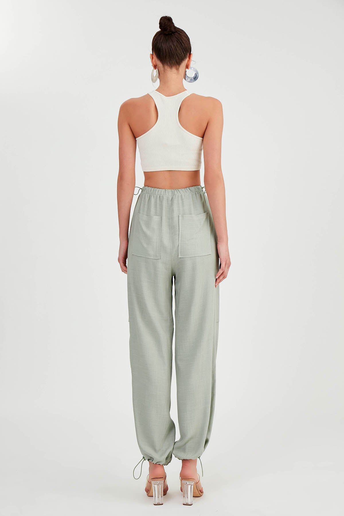 VISCOSE LINEN TROUSERS WITH ELASTANE WAIST AND CUFFS