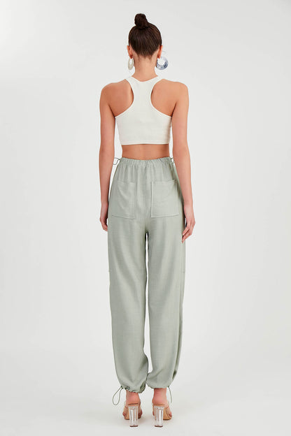 VISCOSE LINEN TROUSERS WITH ELASTANE WAIST AND CUFFS