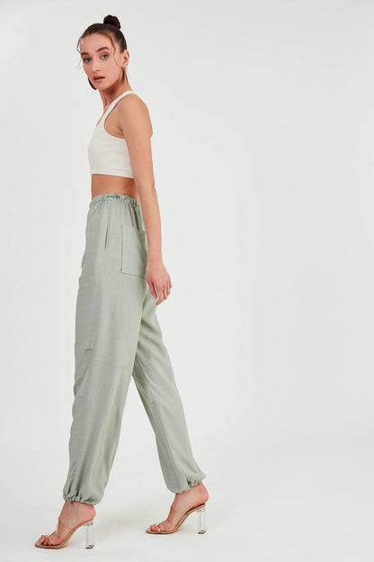 VISCOSE LINEN TROUSERS WITH ELASTANE WAIST AND CUFFS