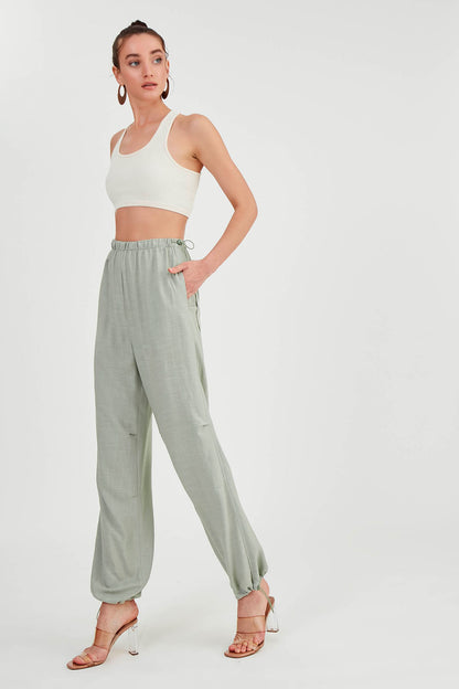 VISCOSE LINEN TROUSERS WITH ELASTANE WAIST AND CUFFS