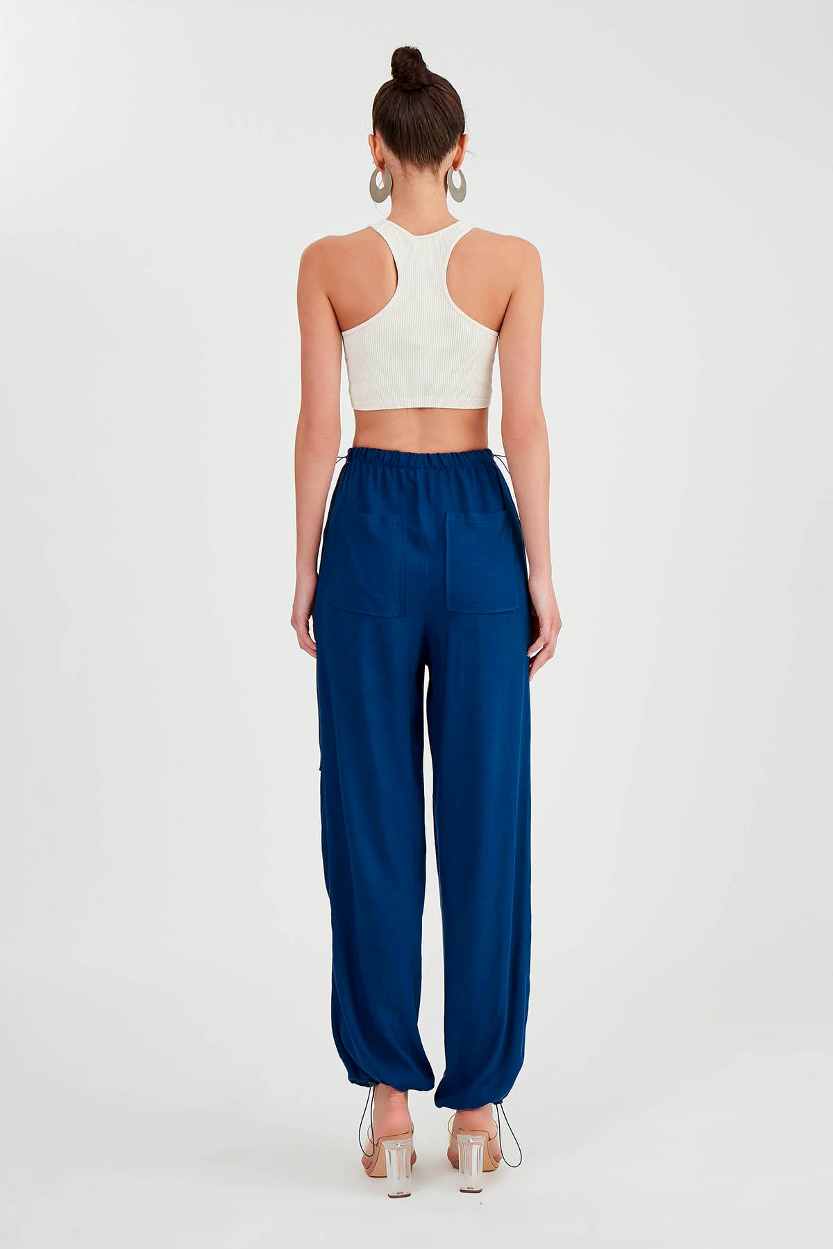 VISCOSE LINEN TROUSERS WITH ELASTANE WAIST AND CUFFS
