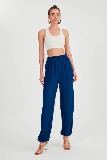 VISCOSE LINEN TROUSERS WITH ELASTANE WAIST AND CUFFS