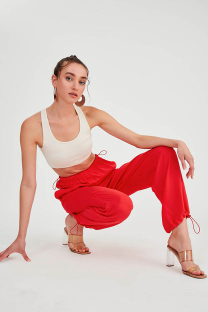 VISCOSE LINEN TROUSERS WITH ELASTANE WAIST AND CUFFS