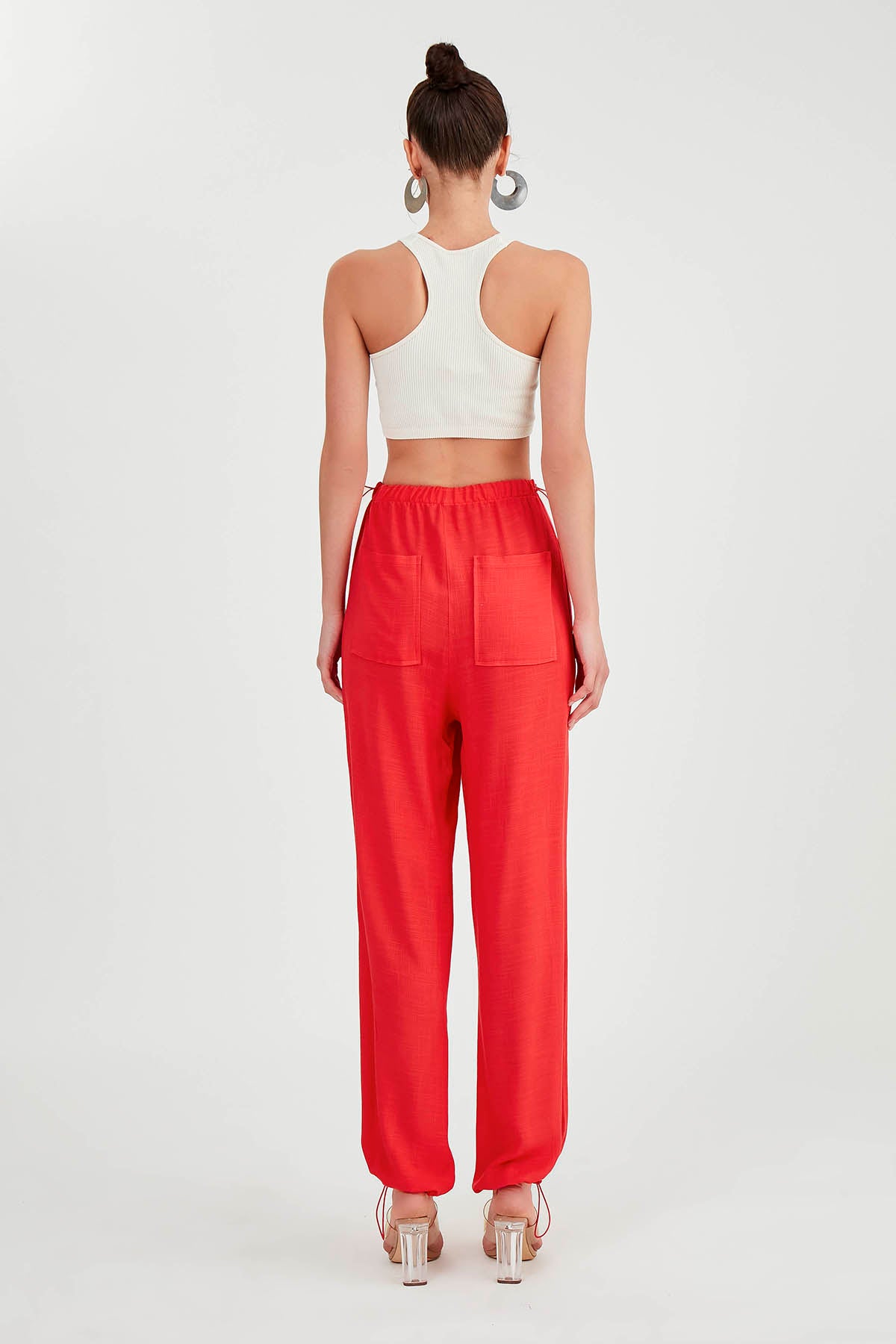 VISCOSE LINEN TROUSERS WITH ELASTANE WAIST AND CUFFS