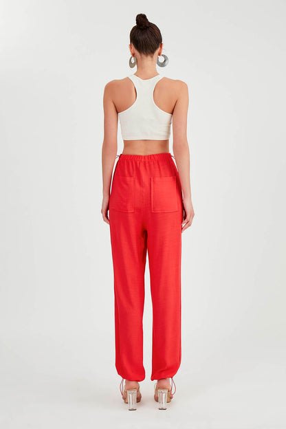 VISCOSE LINEN TROUSERS WITH ELASTANE WAIST AND CUFFS