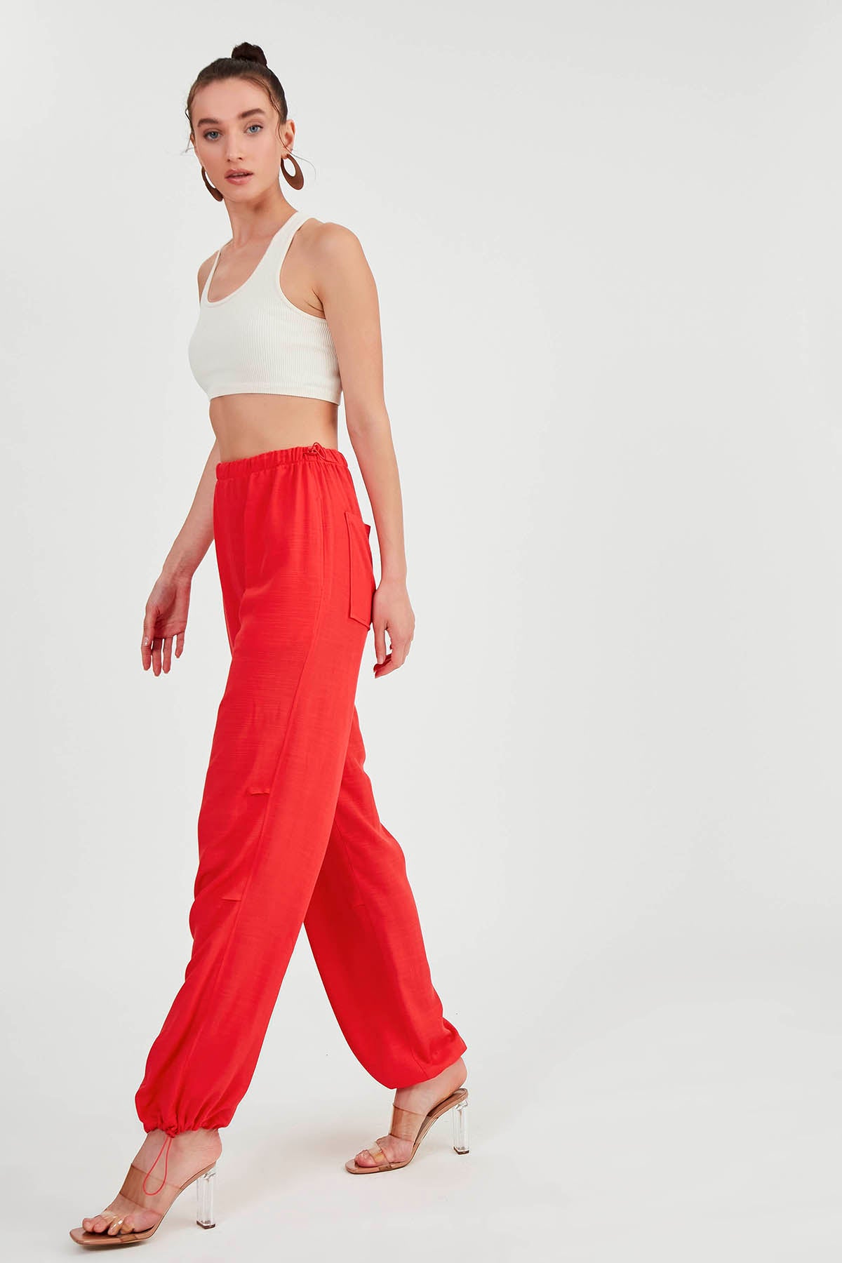 VISCOSE LINEN TROUSERS WITH ELASTANE WAIST AND CUFFS