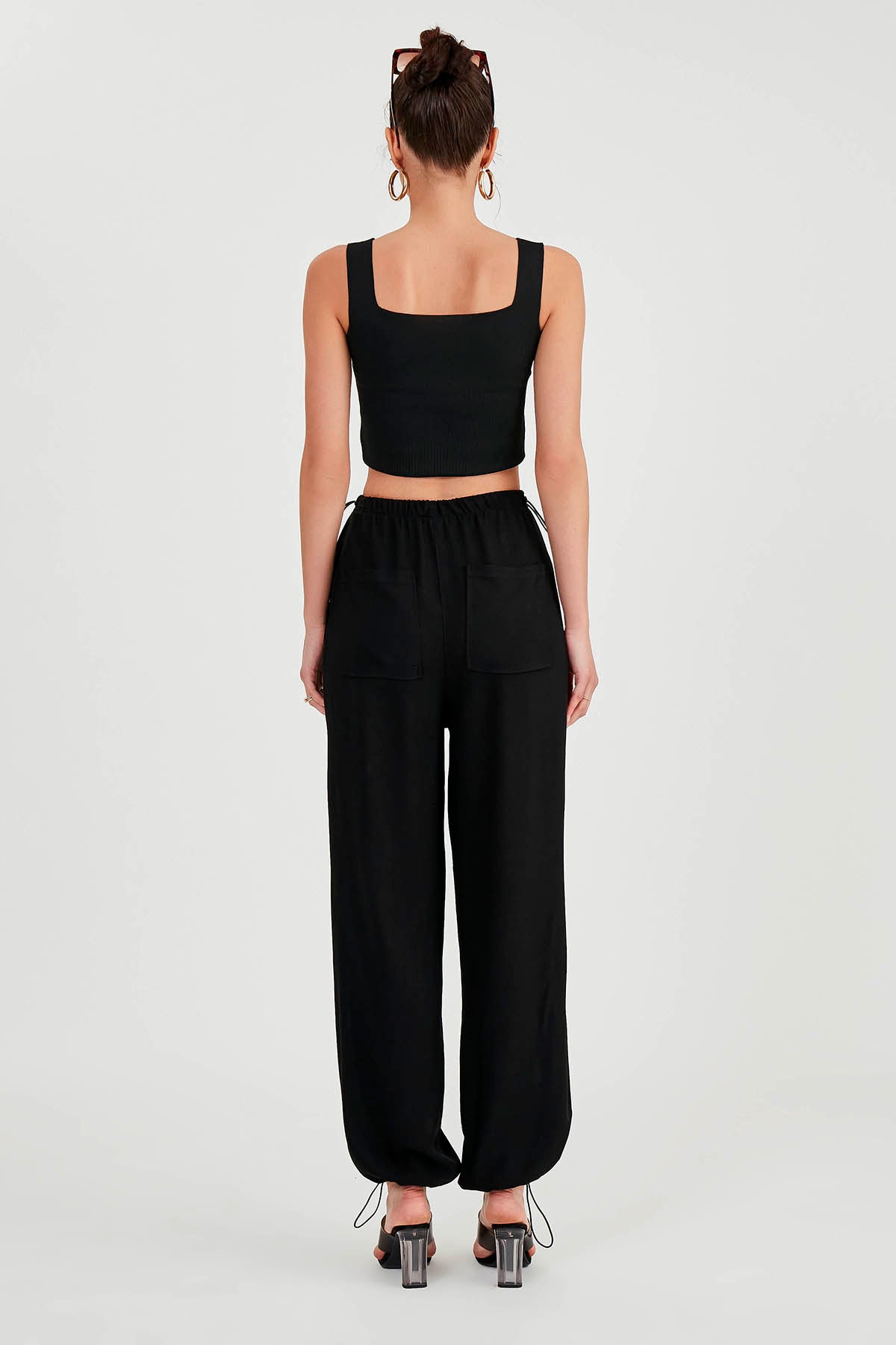 VISCOSE LINEN TROUSERS WITH ELASTANE WAIST AND CUFFS