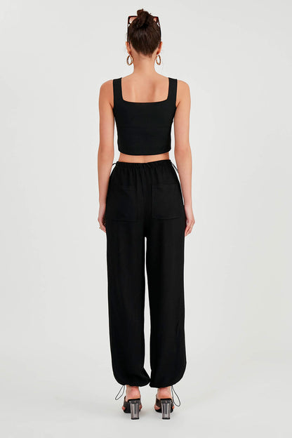 VISCOSE LINEN TROUSERS WITH ELASTANE WAIST AND CUFFS