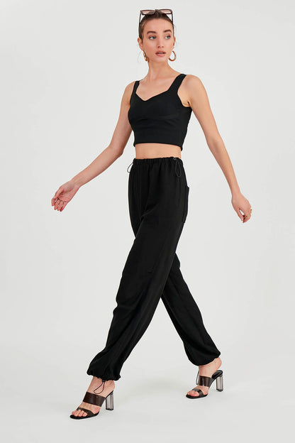 VISCOSE LINEN TROUSERS WITH ELASTANE WAIST AND CUFFS