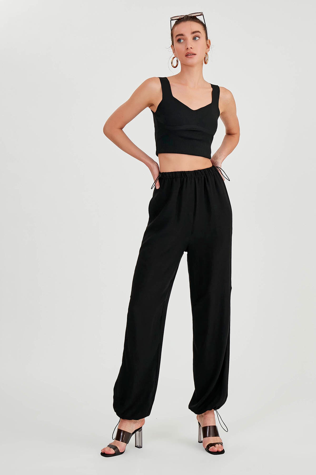 VISCOSE LINEN TROUSERS WITH ELASTANE WAIST AND CUFFS