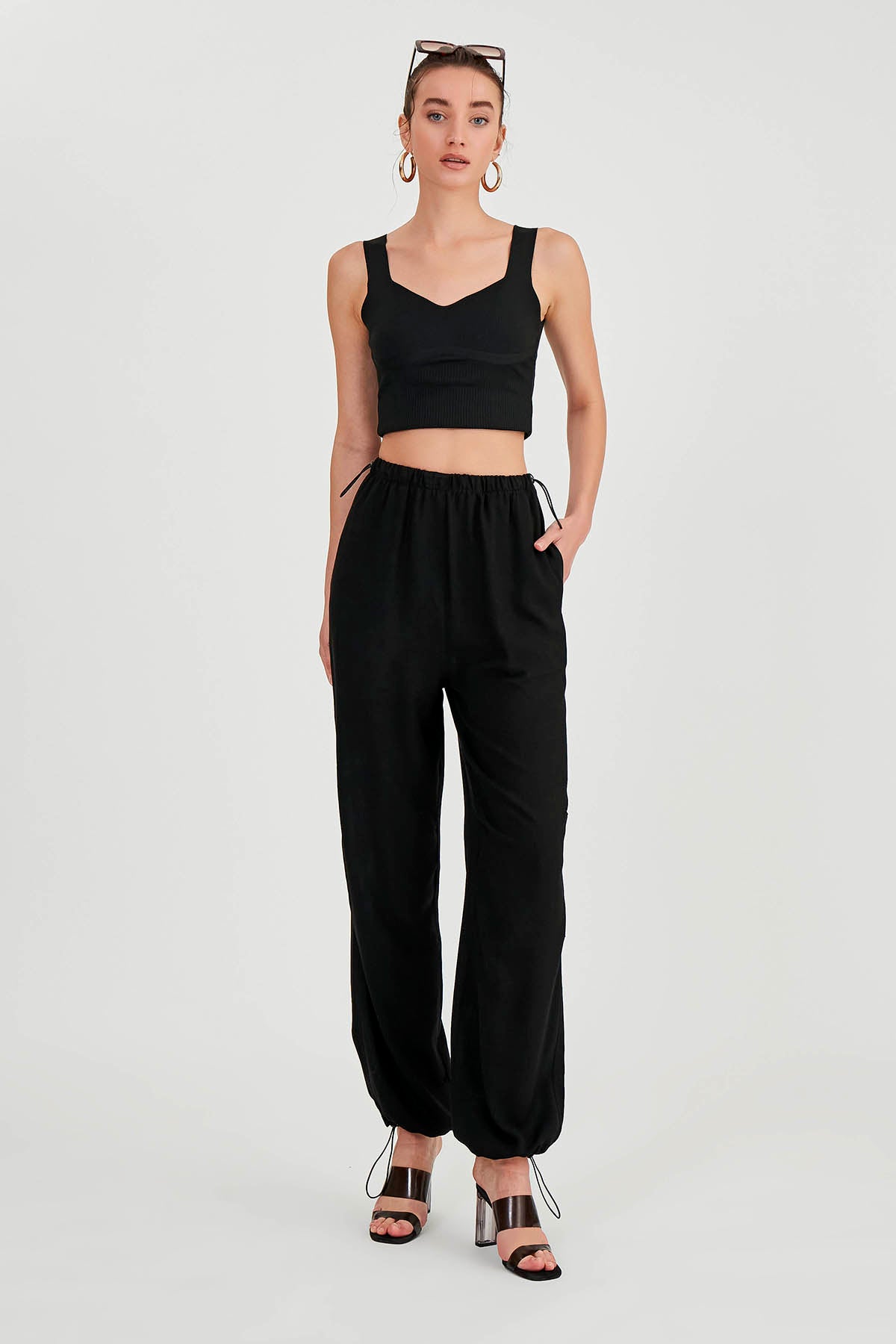 VISCOSE LINEN TROUSERS WITH ELASTANE WAIST AND CUFFS