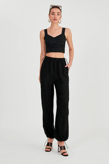VISCOSE LINEN TROUSERS WITH ELASTANE WAIST AND CUFFS