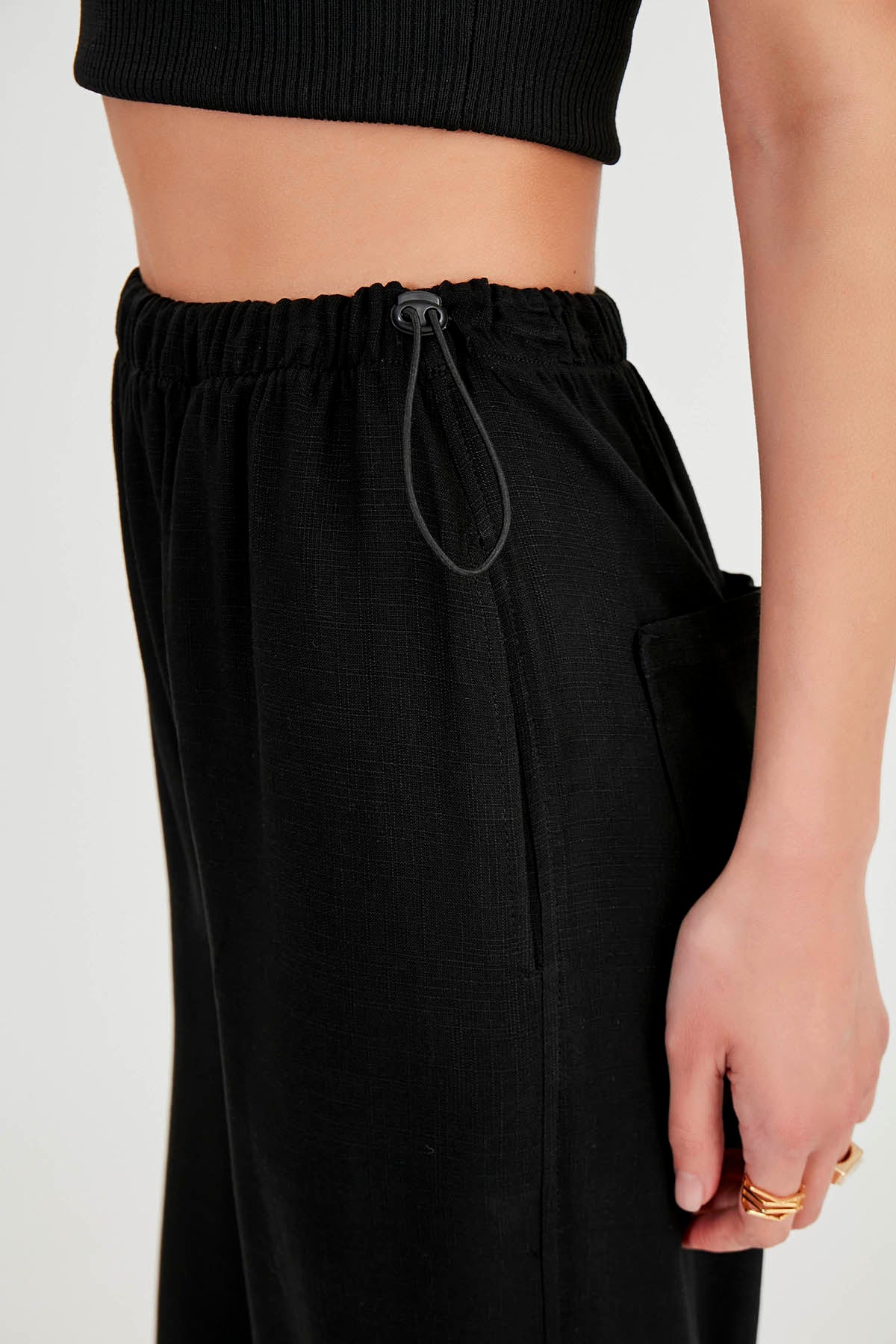 VISCOSE LINEN TROUSERS WITH ELASTANE WAIST AND CUFFS