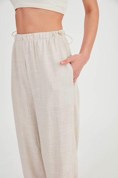 VISCOSE LINEN TROUSERS WITH ELASTANE WAIST AND CUFFS