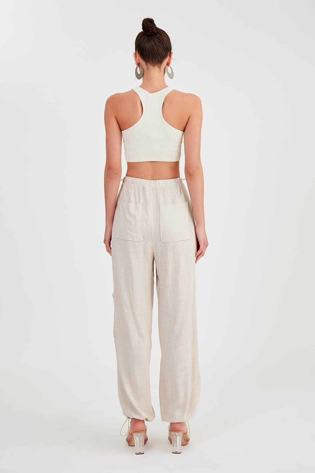 VISCOSE LINEN TROUSERS WITH ELASTANE WAIST AND CUFFS