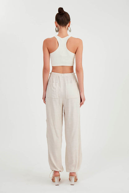 VISCOSE LINEN TROUSERS WITH ELASTANE WAIST AND CUFFS