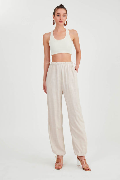VISCOSE LINEN TROUSERS WITH ELASTANE WAIST AND CUFFS