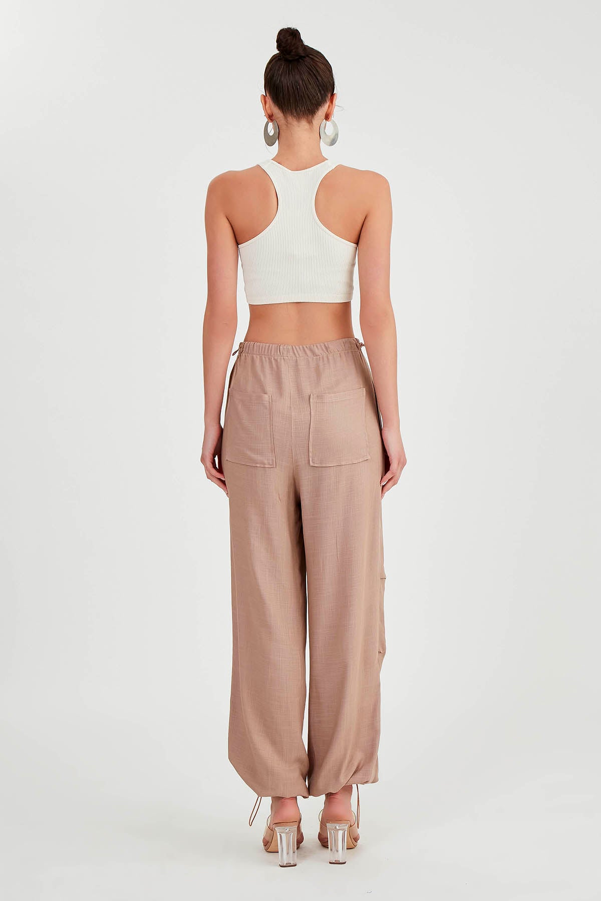 VISCOSE LINEN TROUSERS WITH ELASTANE WAIST AND CUFFS