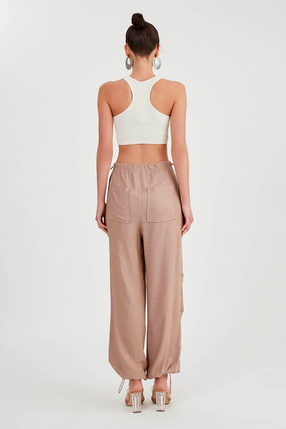 VISCOSE LINEN TROUSERS WITH ELASTANE WAIST AND CUFFS