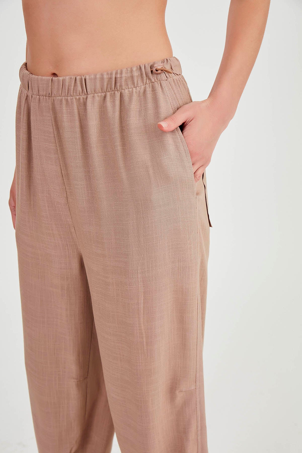 VISCOSE LINEN TROUSERS WITH ELASTANE WAIST AND CUFFS