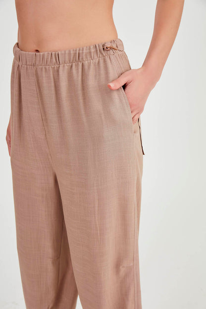 VISCOSE LINEN TROUSERS WITH ELASTANE WAIST AND CUFFS