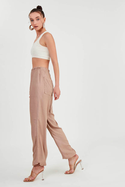 VISCOSE LINEN TROUSERS WITH ELASTANE WAIST AND CUFFS