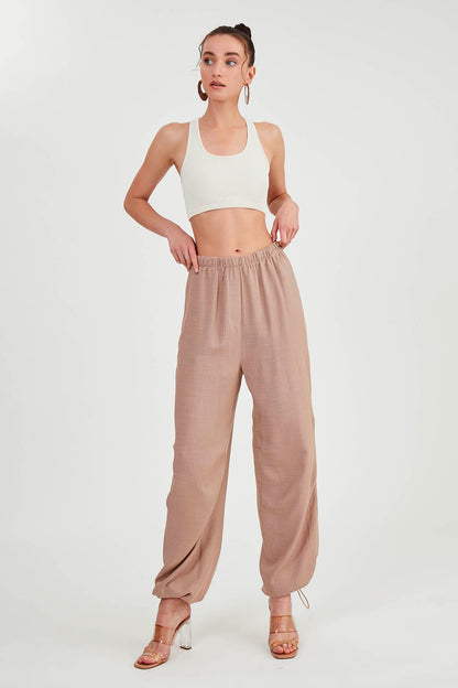 VISCOSE LINEN TROUSERS WITH ELASTANE WAIST AND CUFFS
