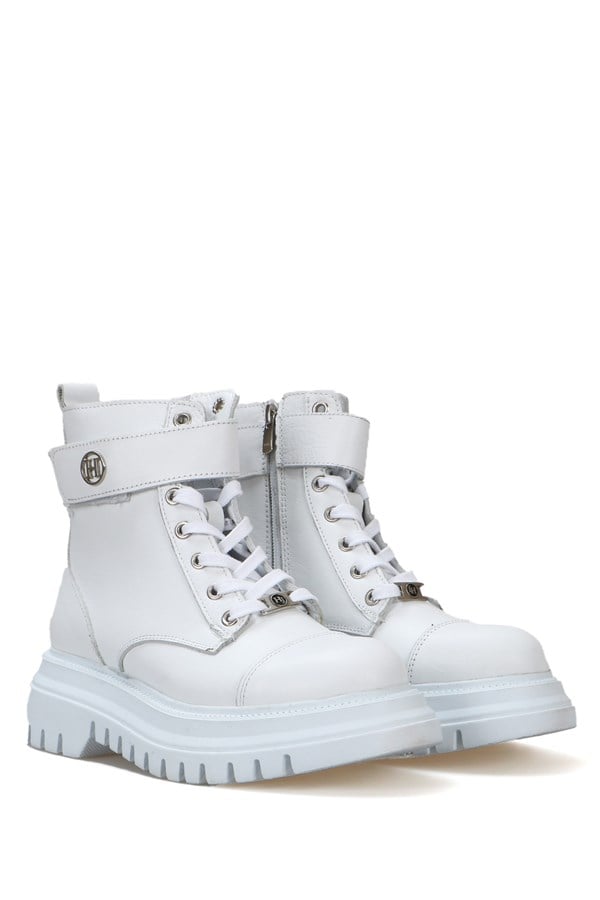 Cate Genuine Leather White Outdoor Female Boots