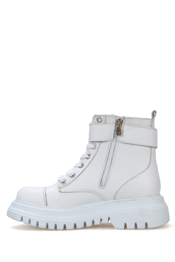 Cate Genuine Leather White Outdoor Female Boots
