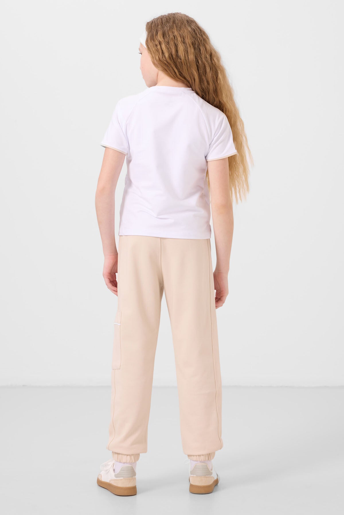 White-beige O-collar printed rubber sleeve cargo pocketed tracksuit set - 75173