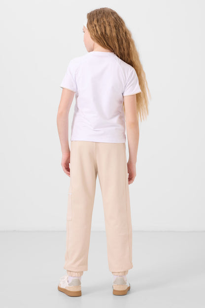 White-beige O-collar printed rubber sleeve cargo pocketed tracksuit set - 75173