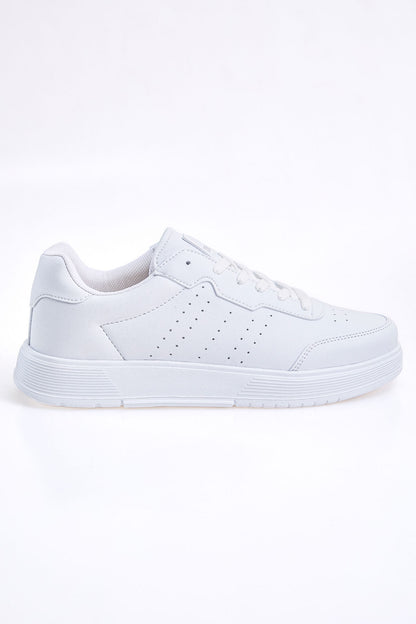 White Laced High Sole PU Leather Men's Sports Shoes - 89132