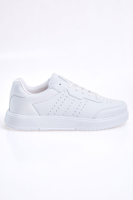 White Laced High Sole PU Leather Men's Sports Shoes - 89132