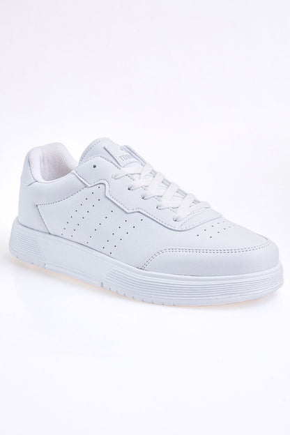 White Laced High Sole PU Leather Men's Sports Shoes - 89132