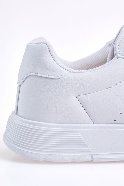 White Laced High Sole PU Leather Men's Sports Shoes - 89132