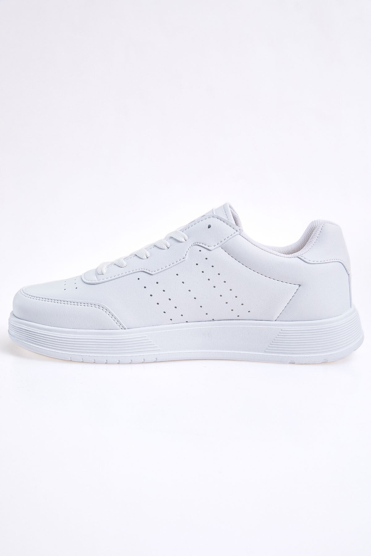 White Laced High Sole PU Leather Men's Sports Shoes - 89132