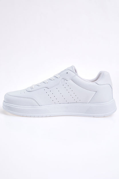 White Laced High Sole PU Leather Men's Sports Shoes - 89132