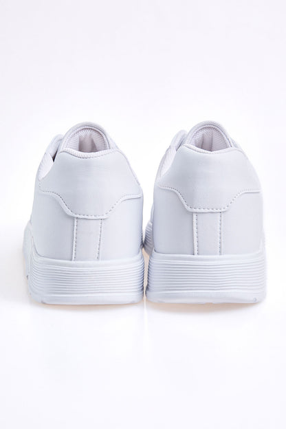 White Laced High Sole PU Leather Men's Sports Shoes - 89132